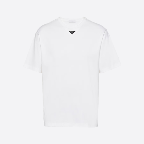프라다 신상 반팔 셔츠, 삼각형 로고, 화이트 색상
