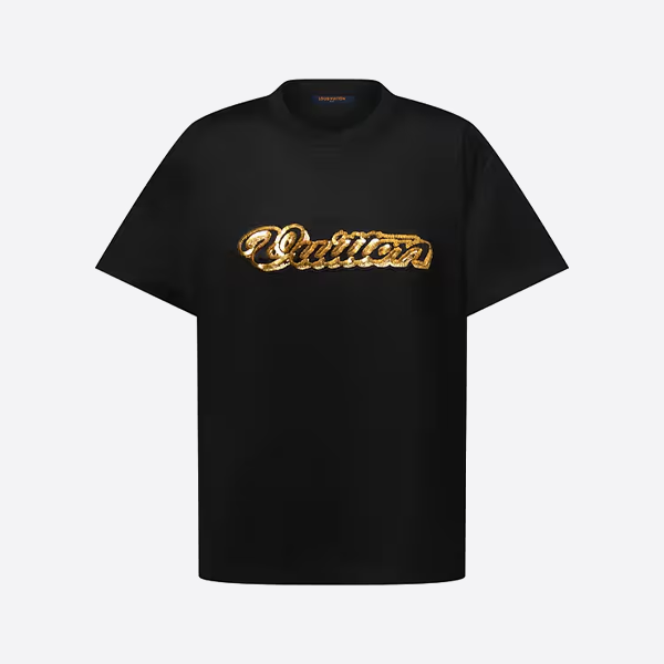 루이비통 스팽글 자수 로고 반팔 티셔츠