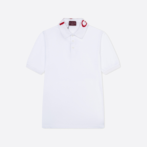 구찌 테리 소재 자수 폴로 셔츠, 화이트.