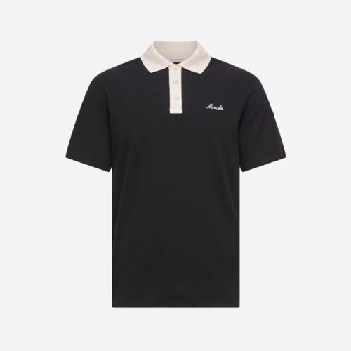몽클레르 로고 자수 캐주얼 폴로 셔츠, 블랙