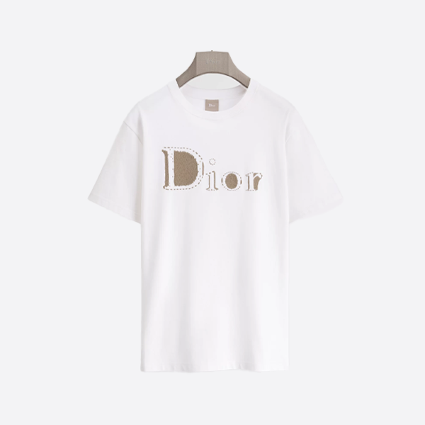 디올 자수 레터링 반팔 티셔츠, 화이트