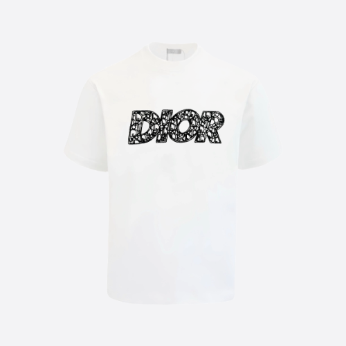 디올 시그니처 자수 레터링 반팔 셔츠, 화이트
