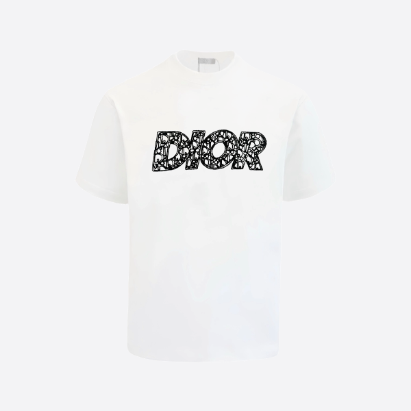 디올 시그니처 자수 레터링 반팔 셔츠, 화이트