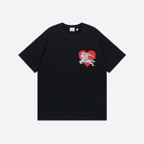 버버리 하트 모양 승마 로고 코튼 티셔츠, 블랙