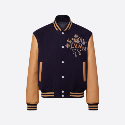 루이비통 라인스톤 자수 패치워크 야구 재킷
