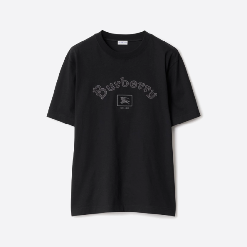 버버리 고딕 자수 반팔 티셔츠, 블랙