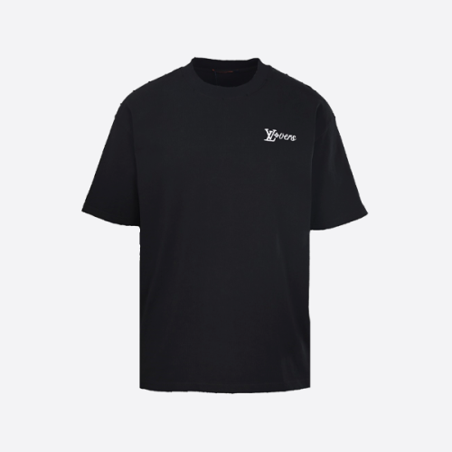 루이비통 자수 레터링 반팔 티셔츠, 블랙