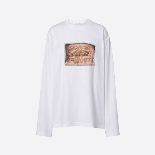 아크네 스튜디오 레트로 리본 프린트 자수 긴팔 티셔츠