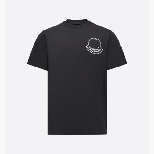 몽클레르 투톤 라운드 로고 반팔 티셔츠, 블랙